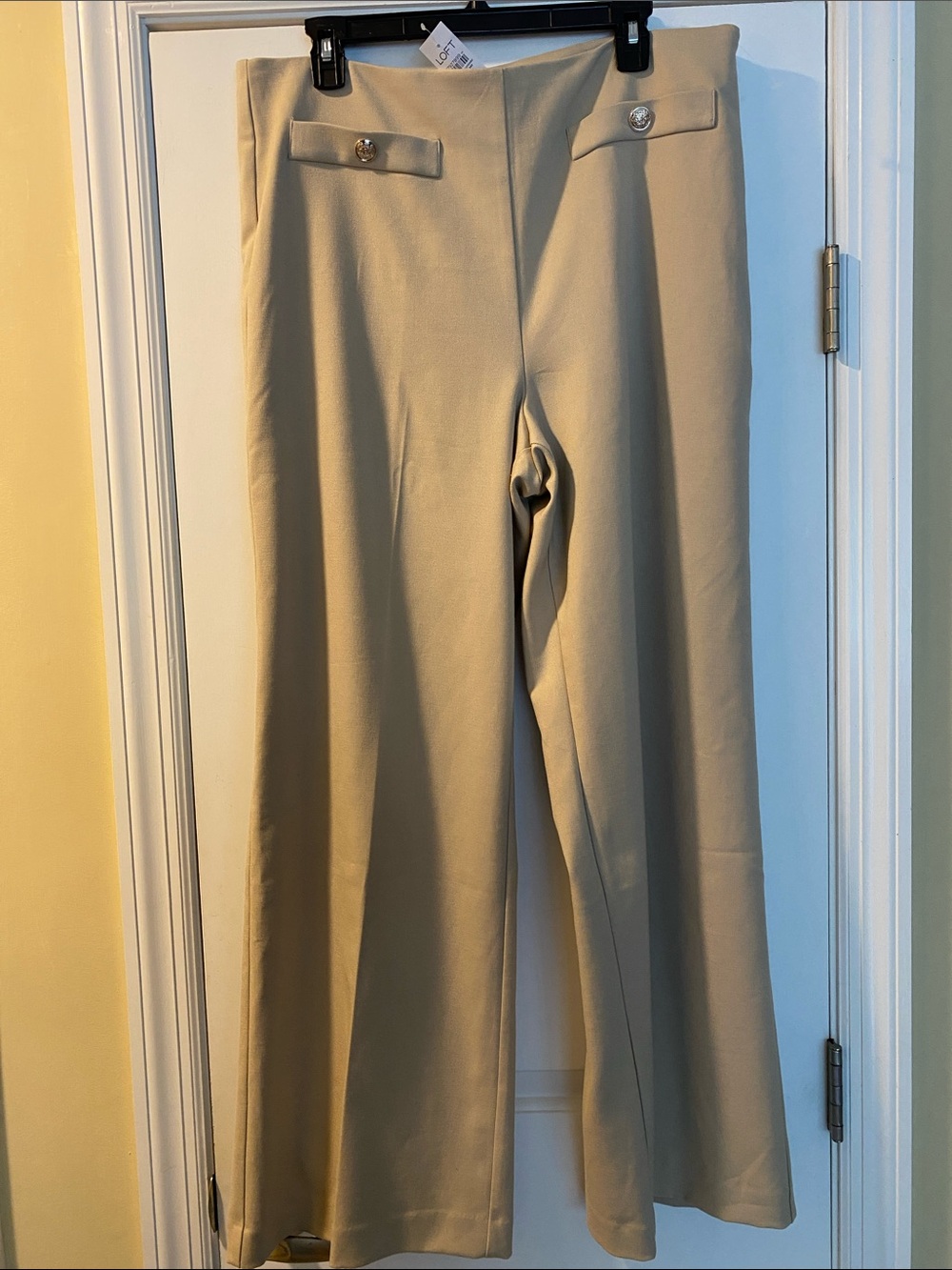Loft Stretch Wide Leg Gold Button Detail Side Zipper Nude Color Pants NWT